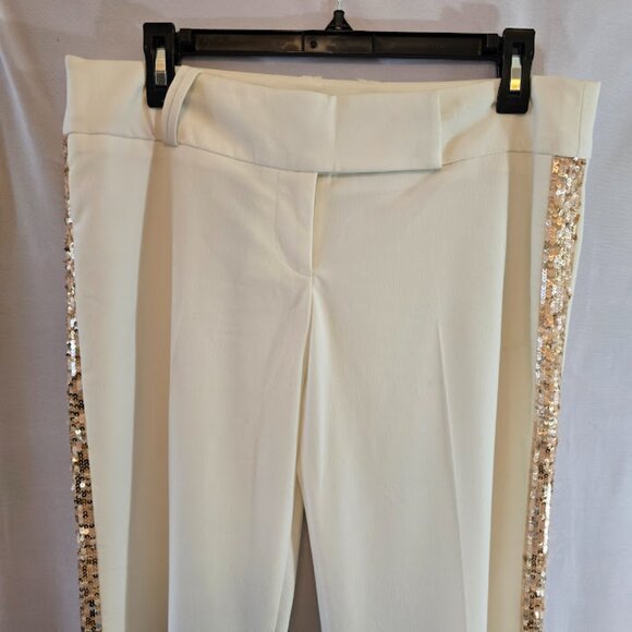 BEBE IVORY NWT PANTS SIZE 10 HAND SEWN SEQUIN  FORM TUXEDO STRIPE MADE USA - Picture 2 of 14